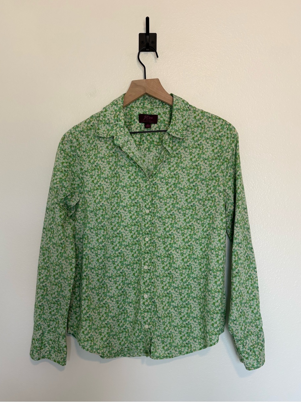 J. Crew Liberty of London Floral Cotton Poplin Perfect Button-Up Shirt Green 10 - Picture 2 of 9